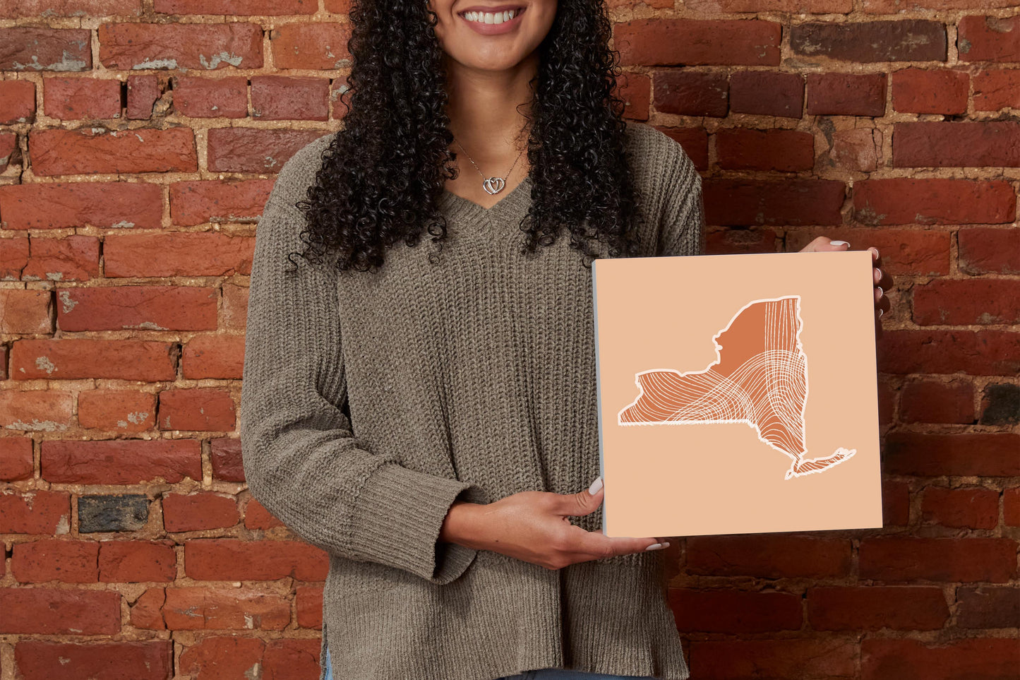 Modern Minimalist New York State Fluid Lines Light | Wood Block | Eaches | Min 2