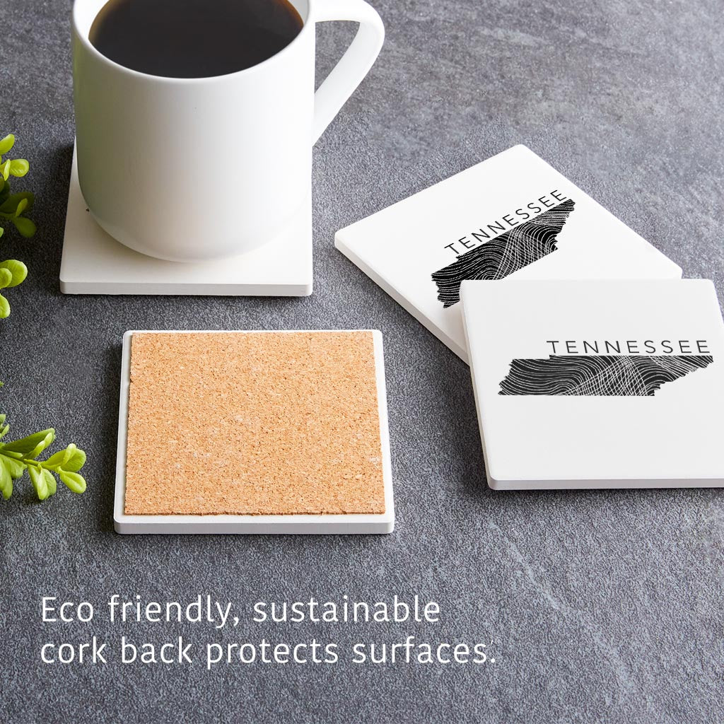 Minimalist B&W Tennessee State Name | Absorbent Coasters | Set of 4 | Min 2