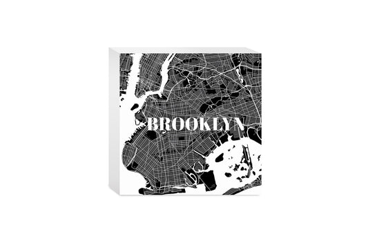 Minimalistic B&W New York Brooklyn Map | Wood Block | Eaches | Min 4