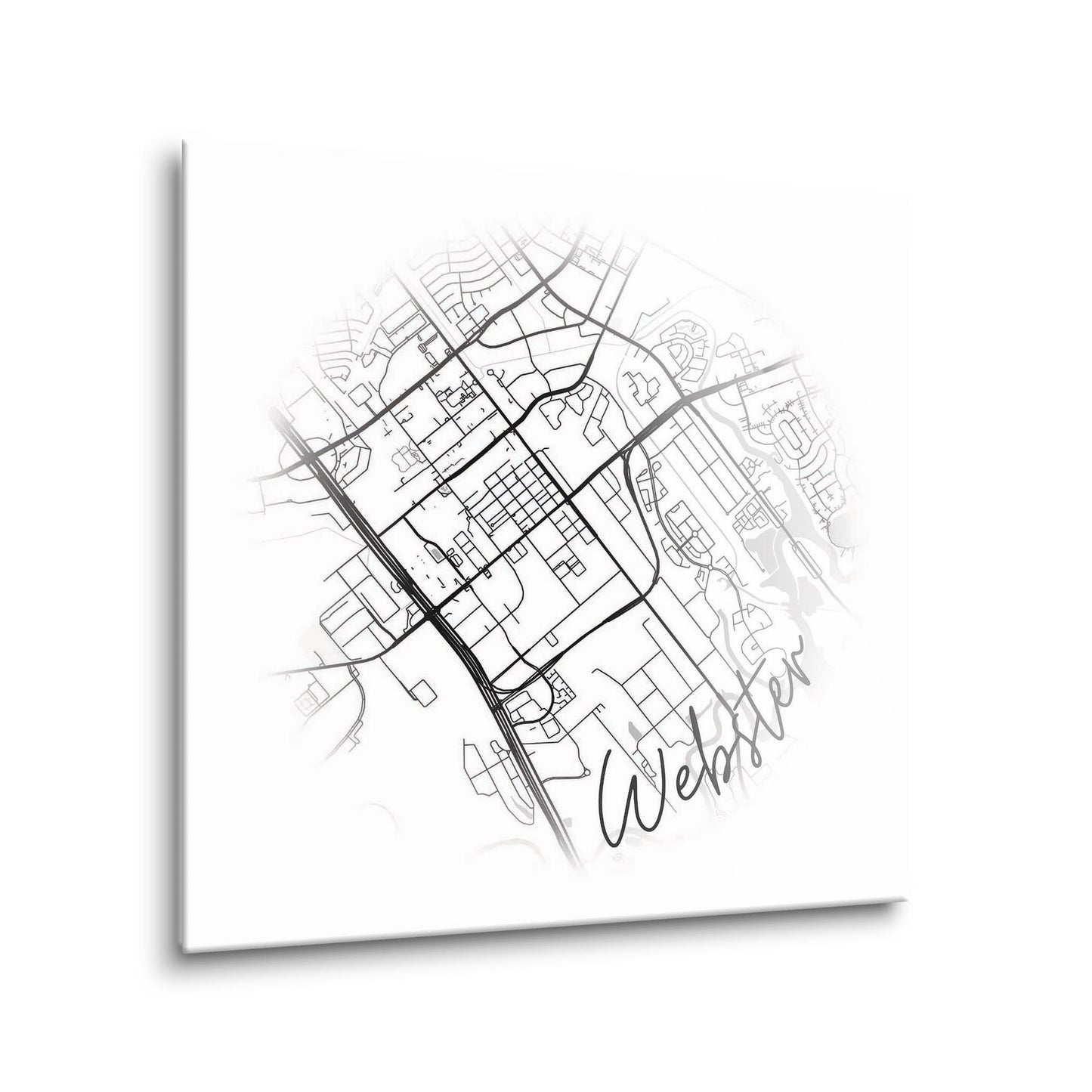 Minimalistic B&W Texas Webster Circle Map | Hi-Def Glass Art | Eaches | Min 1