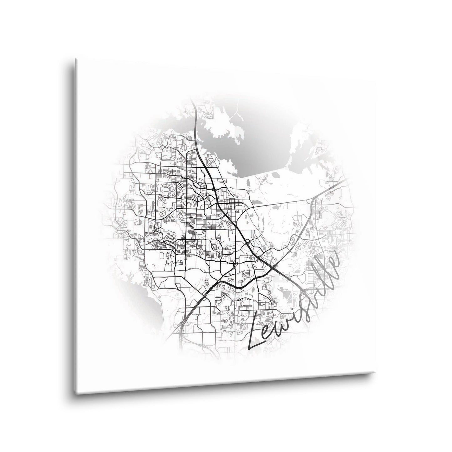 Minimalistic B&W Texas Lewisville Circle Map | Hi-Def Glass Art | Eaches | Min 1