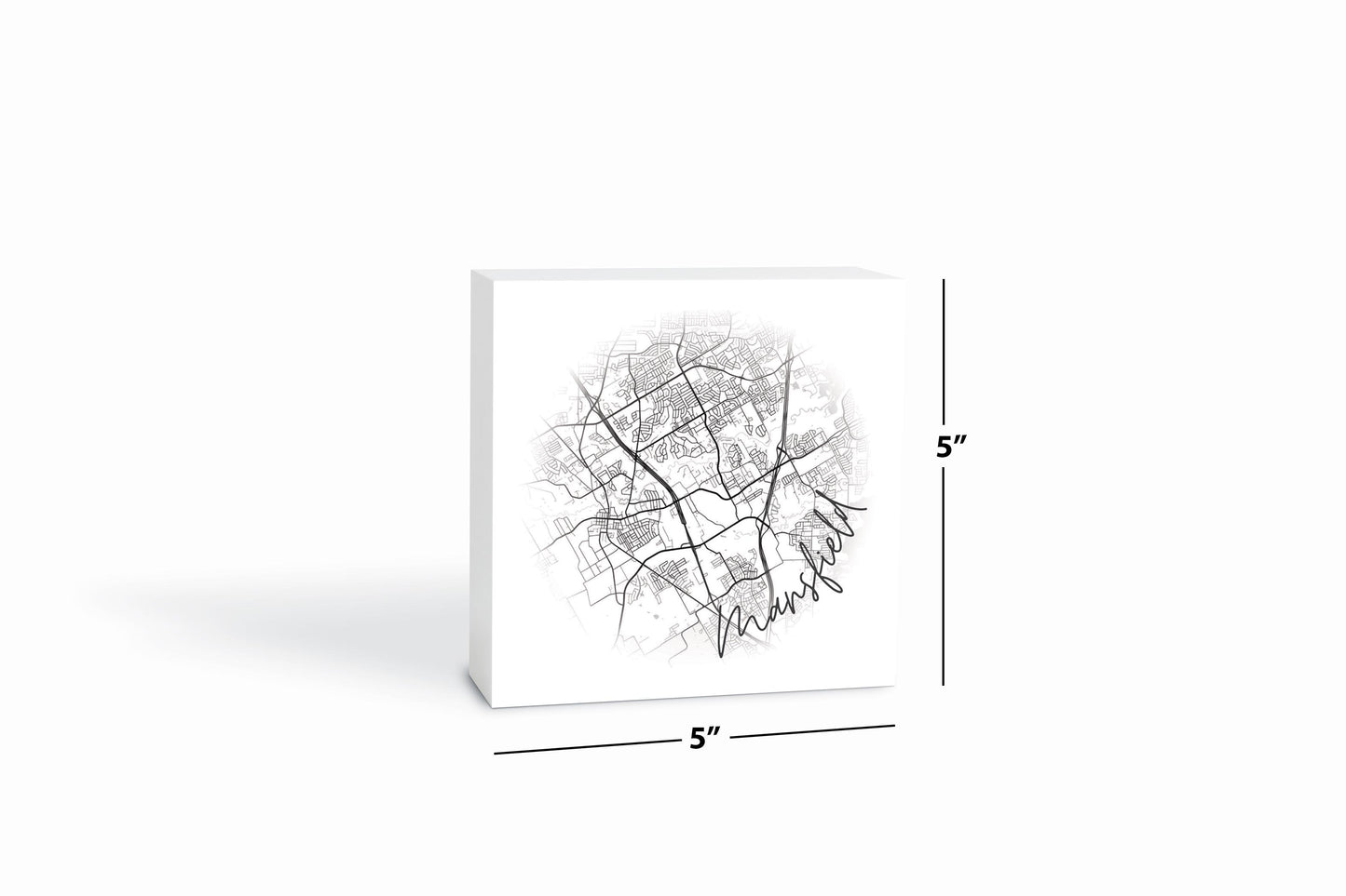 Minimalistic B&W Texas Mansfield Circle Map | Wood Block | Eaches | Min 4