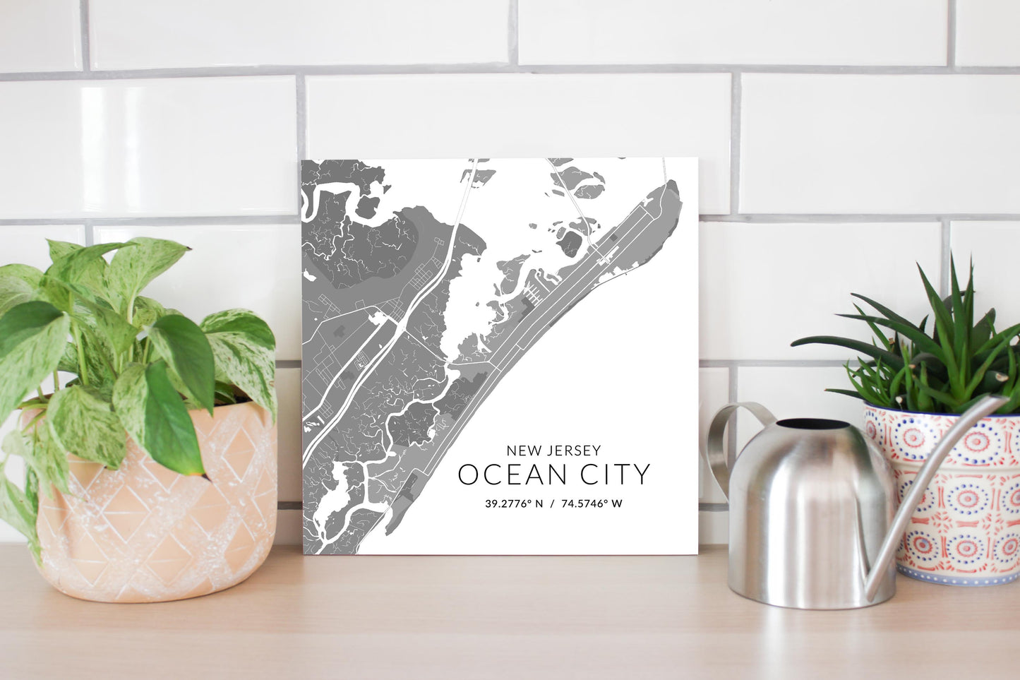 Ocean City Nj Minimalistic Map With Coordinates| Wood Sign | Eaches | Min 2