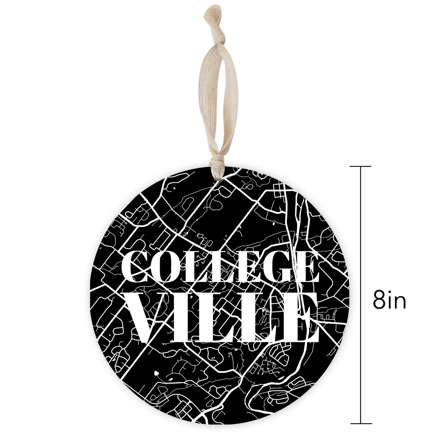 Minimalistic B&W Pennsylvania Collegeville Map | Wood Ornament | Eaches | Min 1