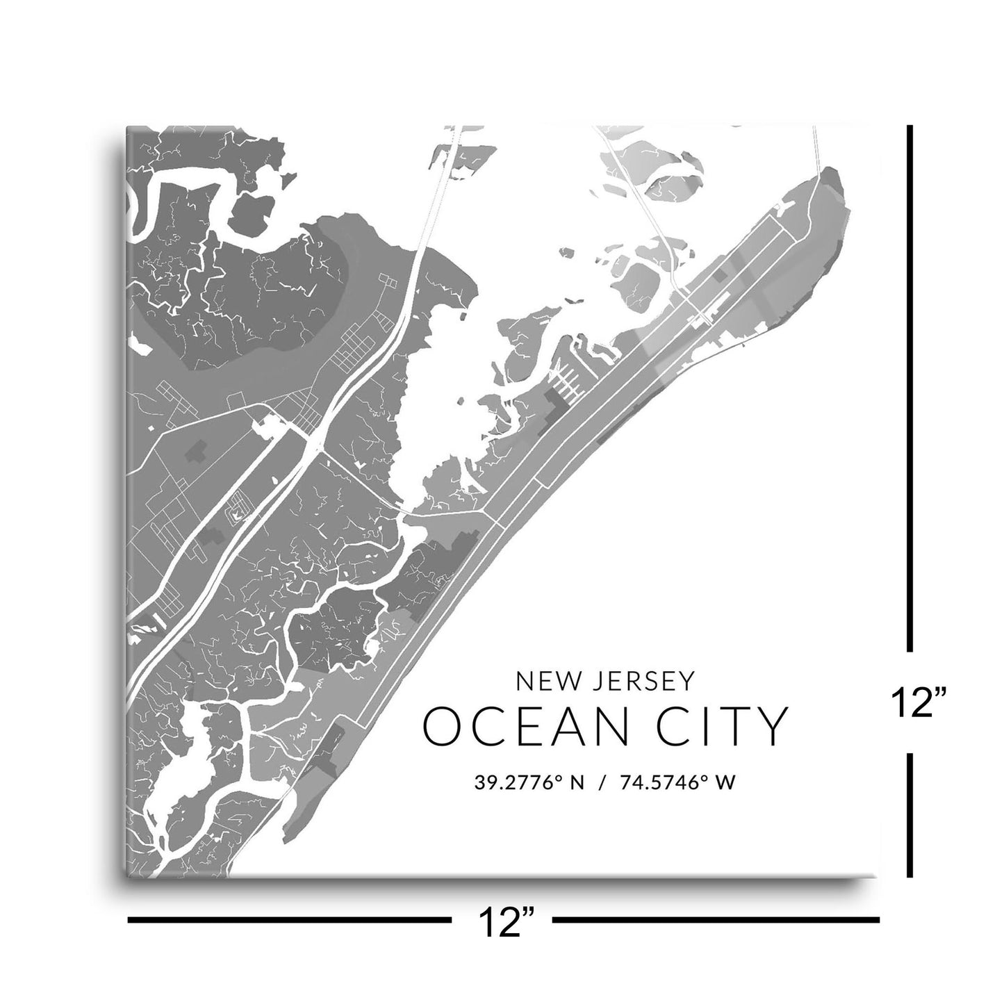 Ocean City Nj Minimalistic Map With Coordinates | Hi-Def Glass Art | Eaches | Min 1