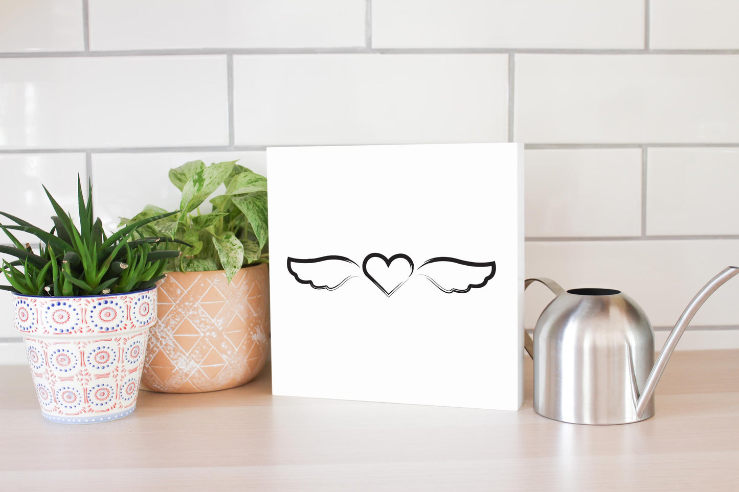 Modern Minimalist Mothers Day Angel Wings | Wood Block | Eaches | Min 2