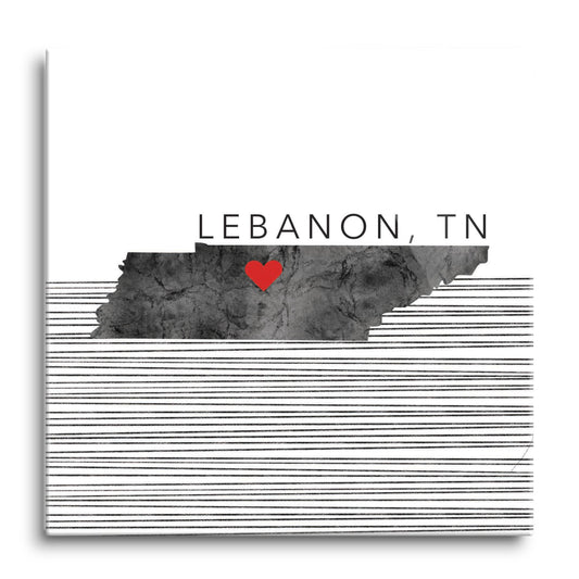 Minimalist B&W Tennessee State Lebanon Heart | Hi-Def Glass Art | Eaches | Min 1