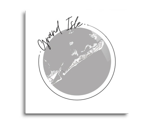 Minimalist B&W Louisiana Grand Isle Circle Map | Hi-Def Glass Art | Eaches | Min 2