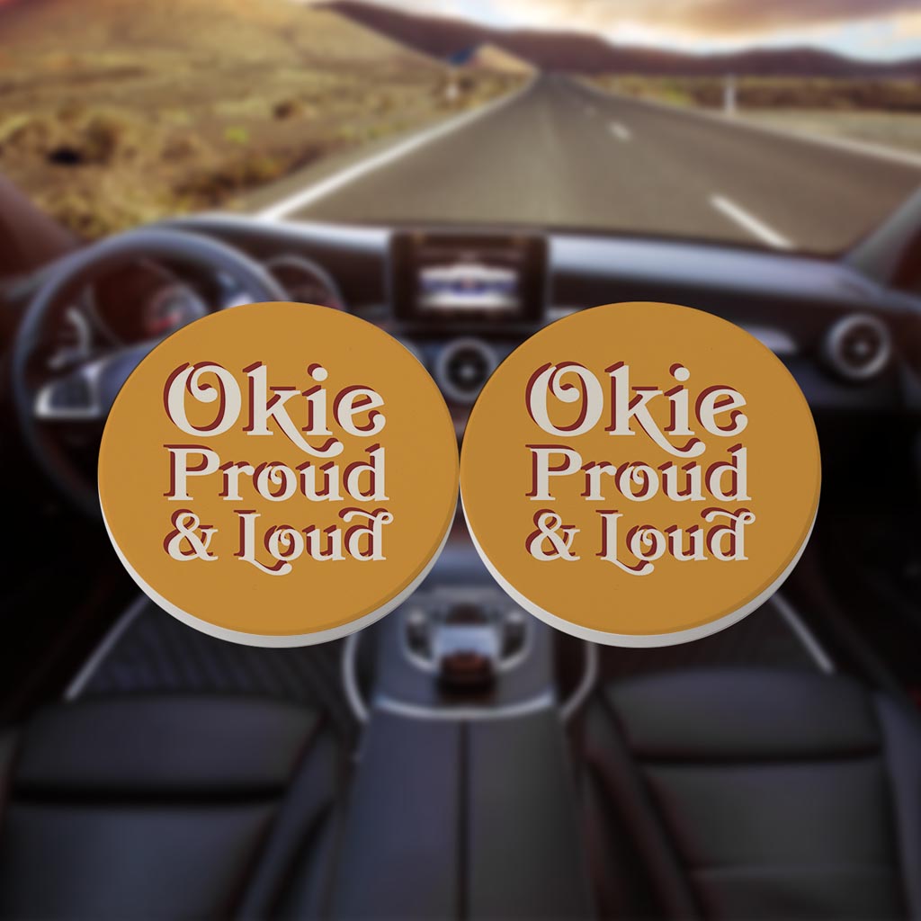 Modern Minimalist Oklahoma Proud Loud | Absorbent Car Coasters | Set of 2 | Min 4