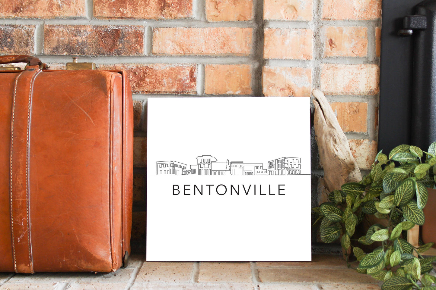 Minimalist B&W Arkansas Bentonville Skyline | Wood Sign | Eaches | Min 2