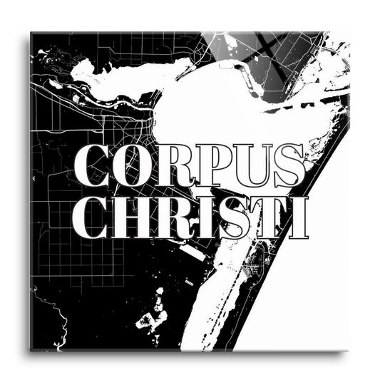 Minimalistic B&W Texas Corpus Christi Map | Hi-Def Glass Art | Eaches | Min 1
