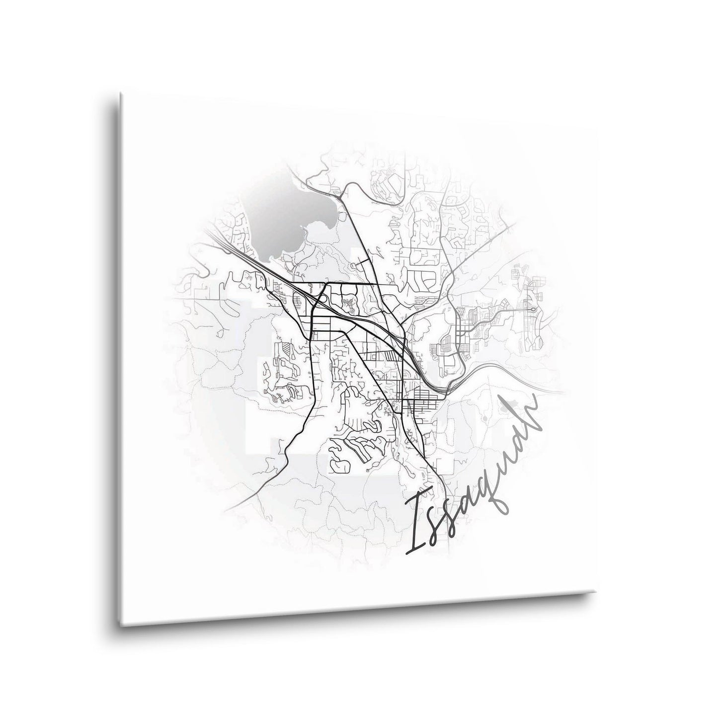 Minimalistic B&W Washington Issaquah Circle Map | Hi-Def Glass Art | Eaches | Min 1