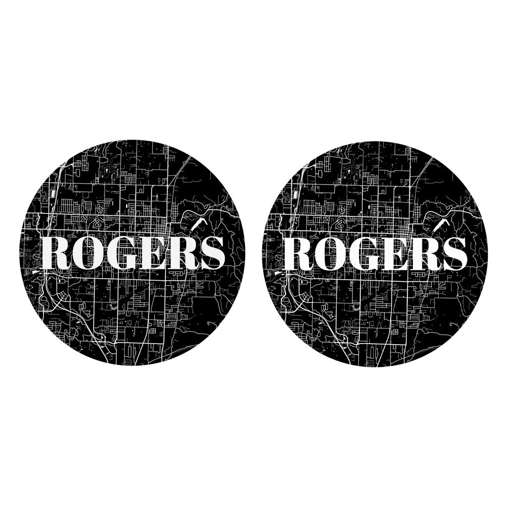 Minimalist B&W Arkansas Rogers Map | Absorbent Car Coasters | Set of 2 | Min 4