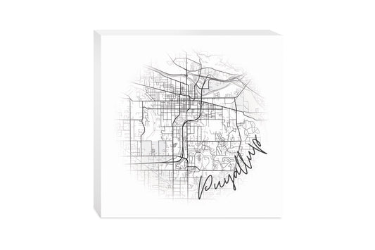Minimalistic B&W Washington Puyallup Circle Map | Wood Block | Eaches | Min 2