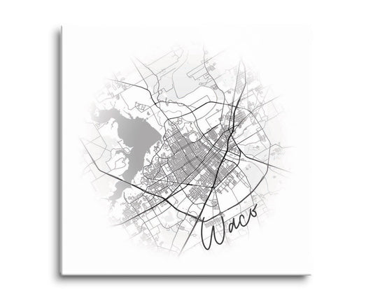 Minimalistic B&W Texas Waco Circle Map | Hi-Def Glass Art | Eaches | Min 2