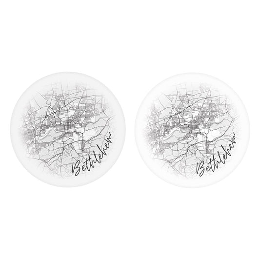 Minimalistic B&W Pennsylvania Bethlehem Circle Map | Absorbent Car Coasters | Set of 2 | Min 4