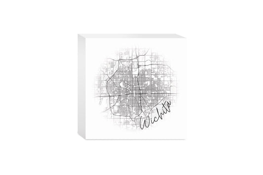Minimalistic B&W Kansas Wichita Circle Map| Wood Block | Eaches | Min 4