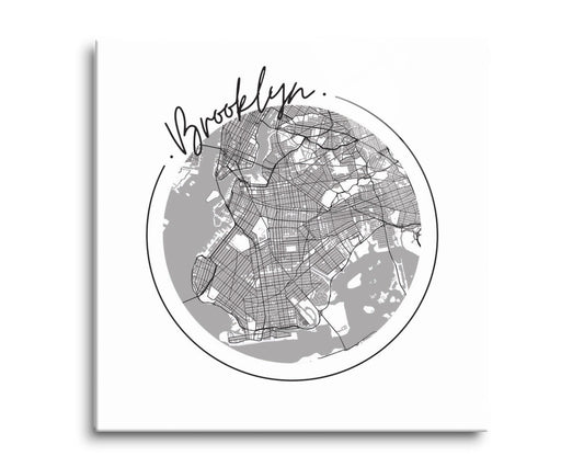Minimalistic B&W New York Brooklyn Circle Map | Hi-Def Glass Art | Eaches | Min 2