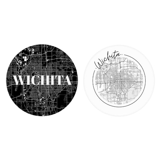 Minimalist B&W Kansas Wichita Maps| Absorbent Car Coasters | Set of 2 | Min 4