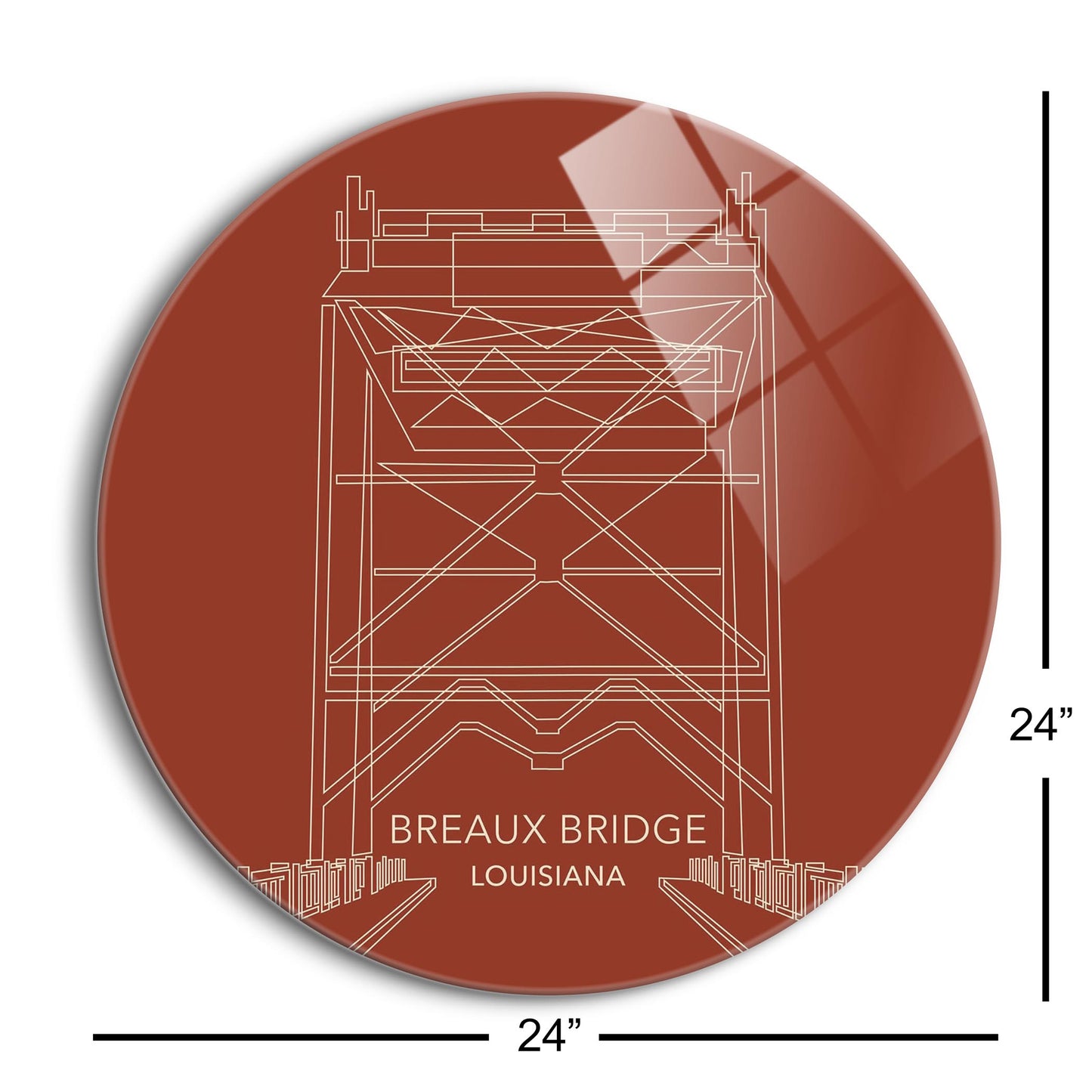 Modern Minimalist Louisiana Breaux Bridge Line Drawing | Hi-Def Glass Art | Eaches | Min 1