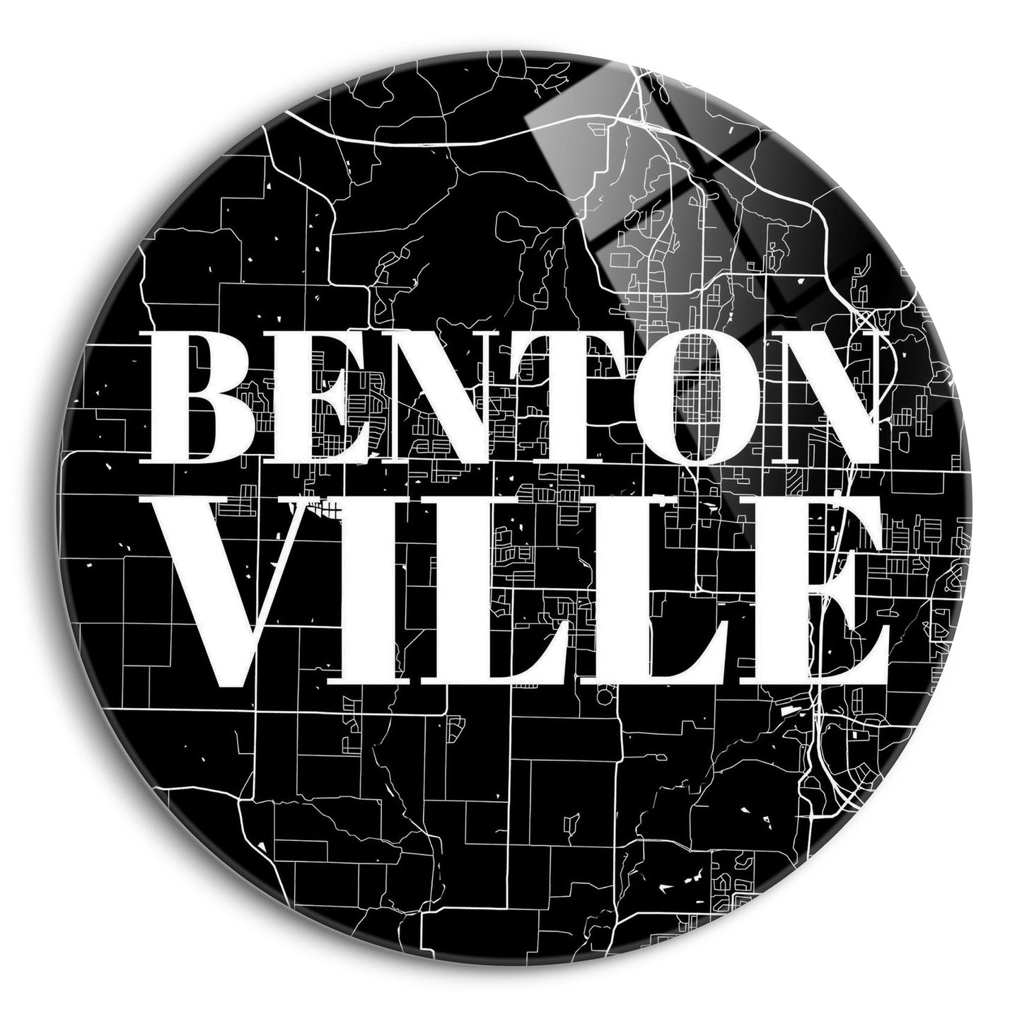 Minimalist B&W Arkansas Bentonville Map | Hi-Def Glass Art | Eaches | Min 1