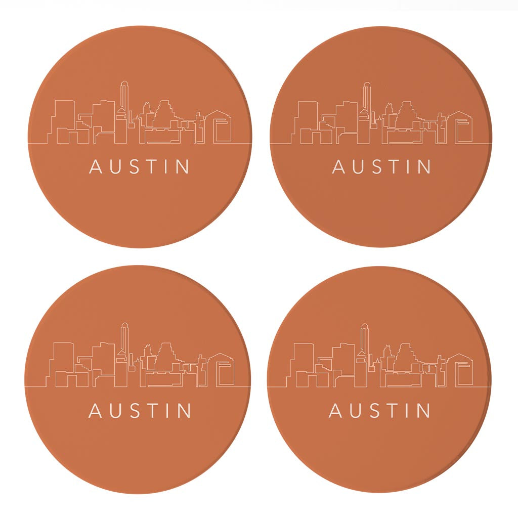 Modern Minimalist Texas Austin Skyline | Absorbent Coasters | Set of 4 | Min 2