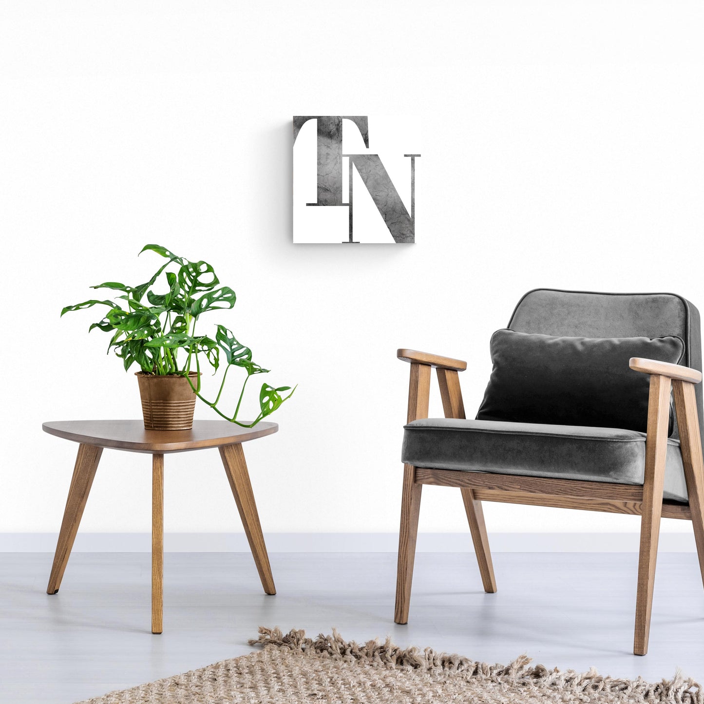 Minimalist B&W Tennessee White Initials | Hi-Def Glass Art | Eaches | Min 1