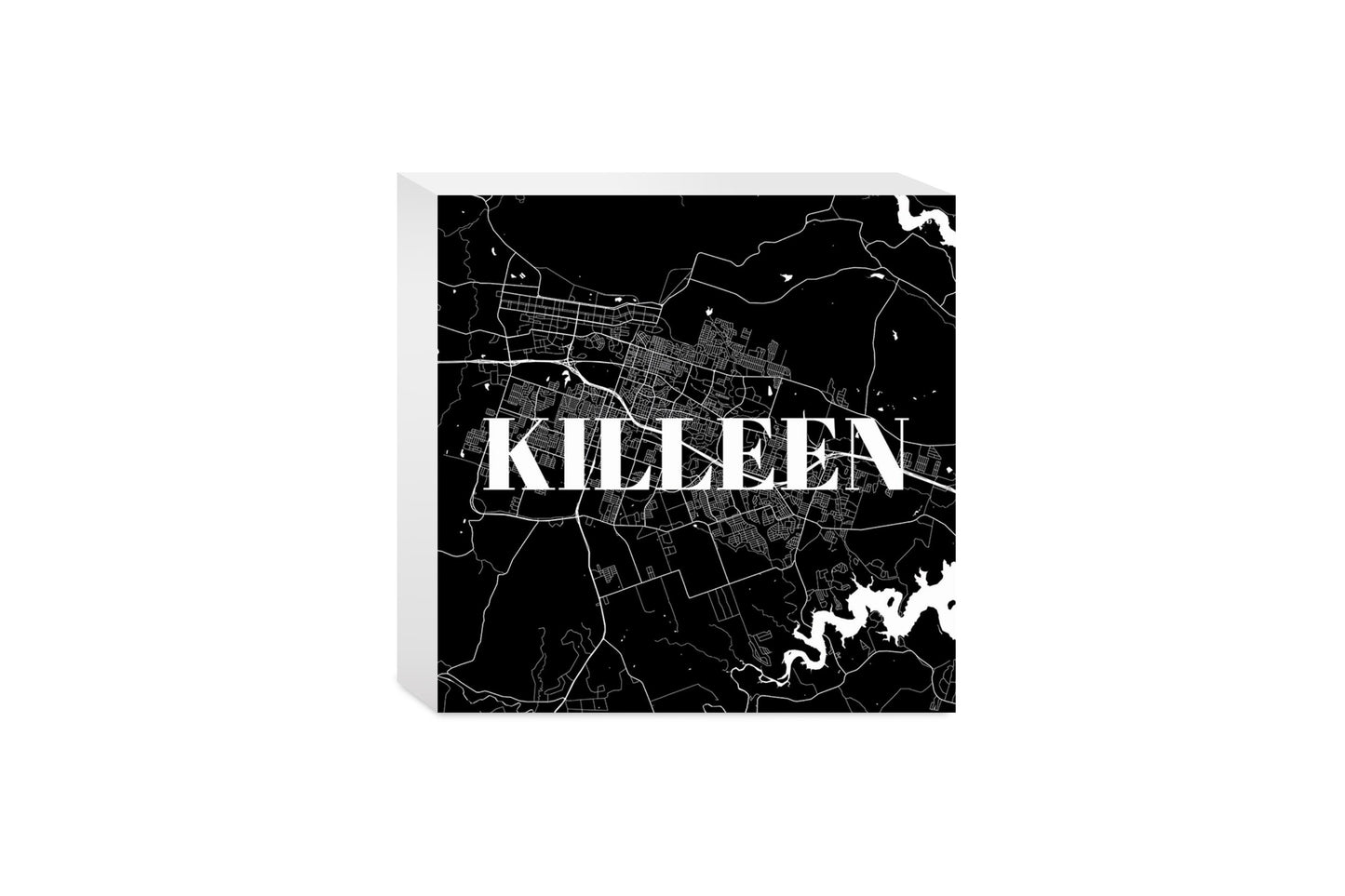 Minimalistic B&W Texas Killeen Map | Wood Block | Eaches | Min 4