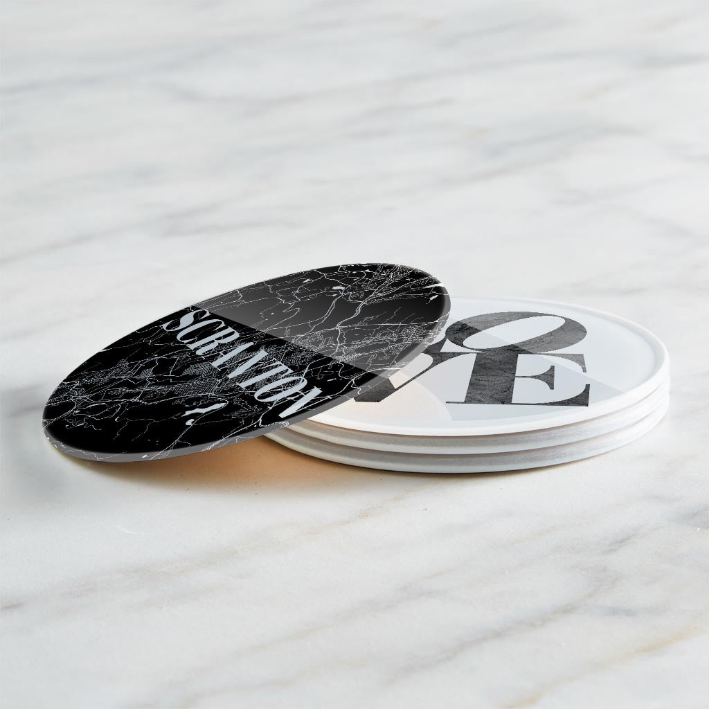Minimalistic B&W Pennsylvania Scranton Maps Love | Hi-Def Glass Coasters | Set of 4 | Min 2