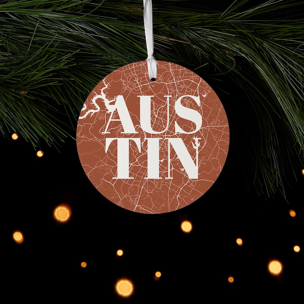 Modern Minimalist Texas Austin Map | Wood Ornament | Eaches | Min 6