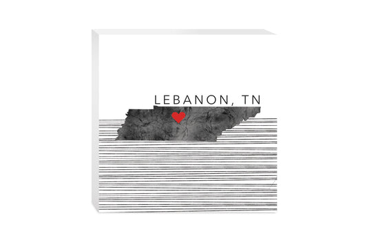 Minimalist B&W Tennessee State Lebanon Heart | Wood Block | Eaches | Min 2