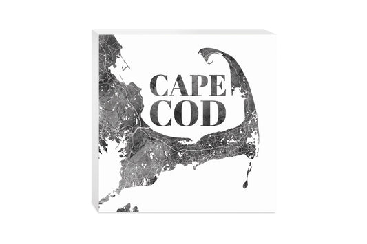 Minimalistic B&W Cape Cod Map | Wood Block | Eaches | Min 2