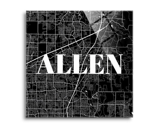 Minimalistic B&W Texas Allen Map | Hi-Def Glass Art | Eaches | Min 2