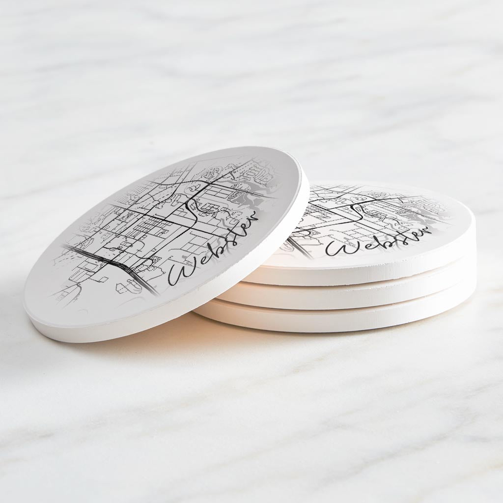 Minimalistic B&W Texas Webster Circle Map | Absorbent Coasters | Set of 4 | Min 2