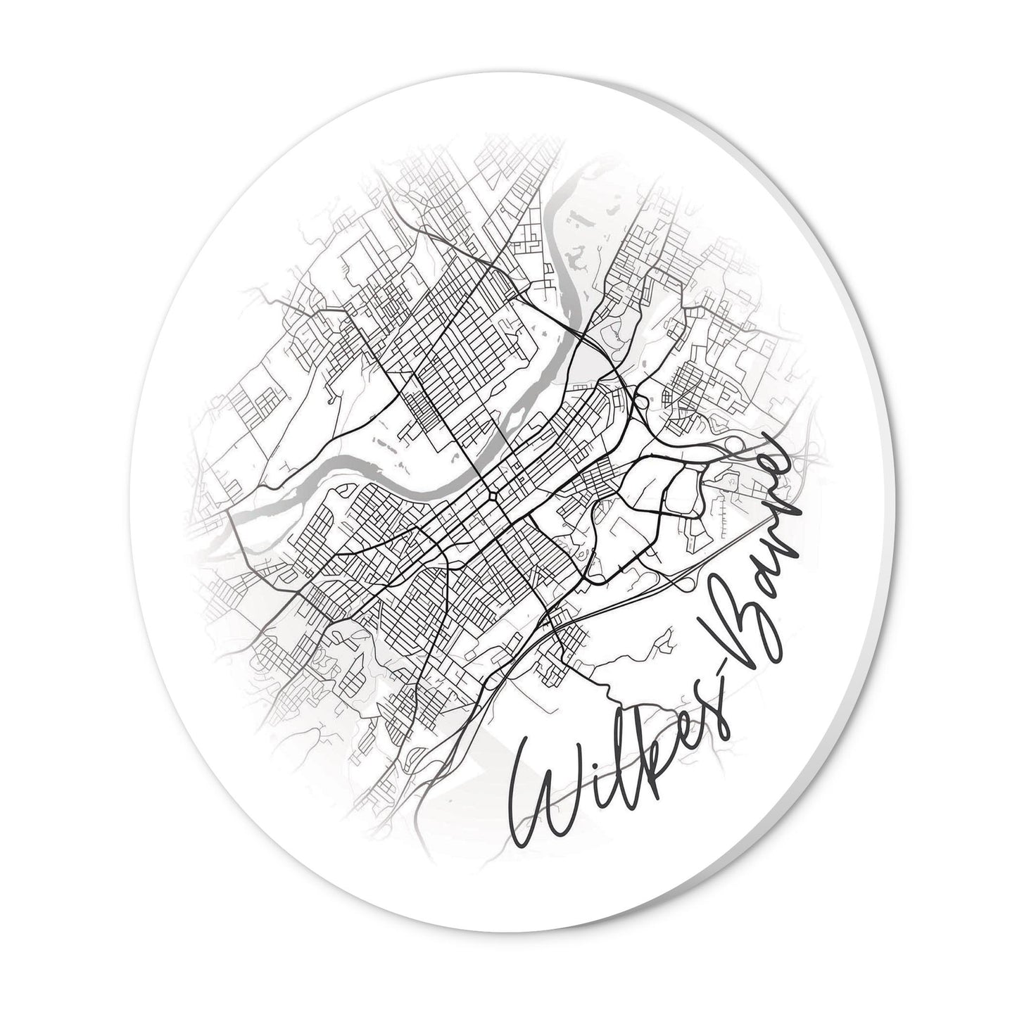 Minimalistic B&W Pennsylvania Wilkes Barre Circle Map | Wood Sign | Eaches | Min 1
