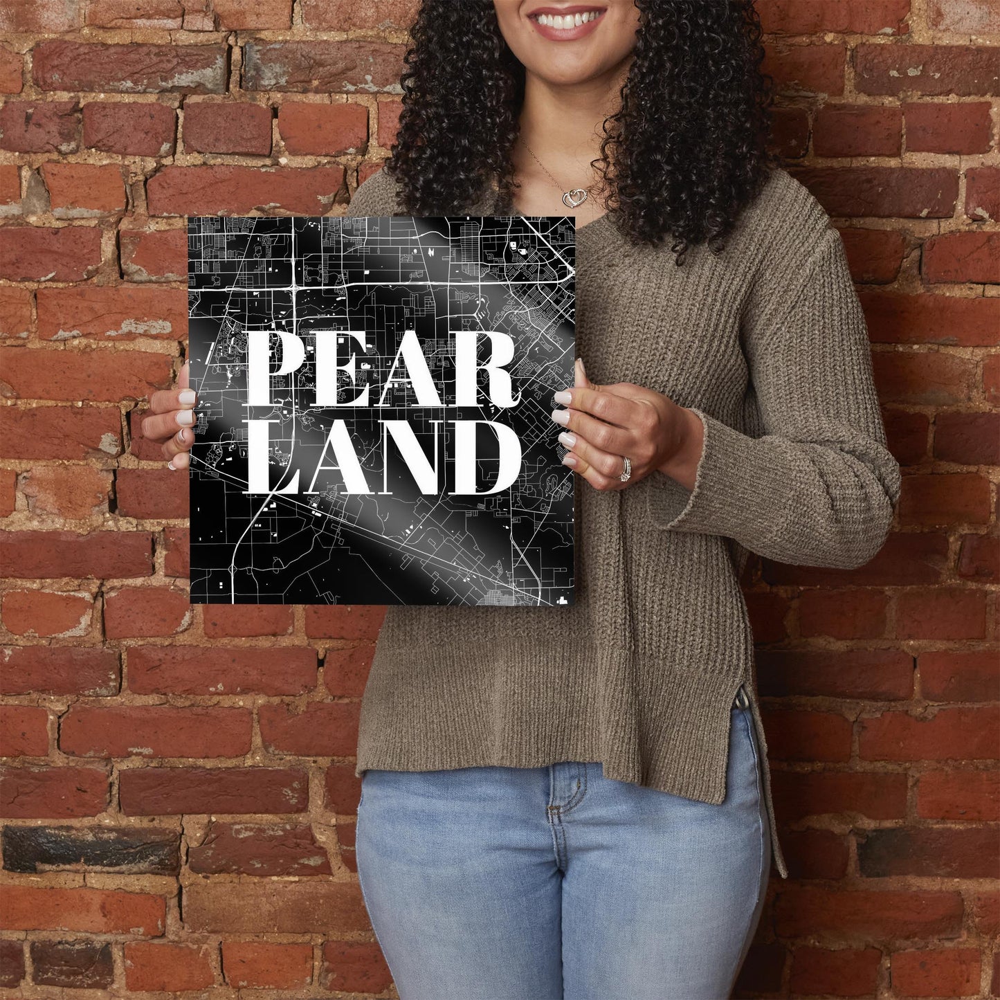 Minimalistic B&W Texas Pearland City Map | Hi-Def Glass Art | Eaches | Min 1