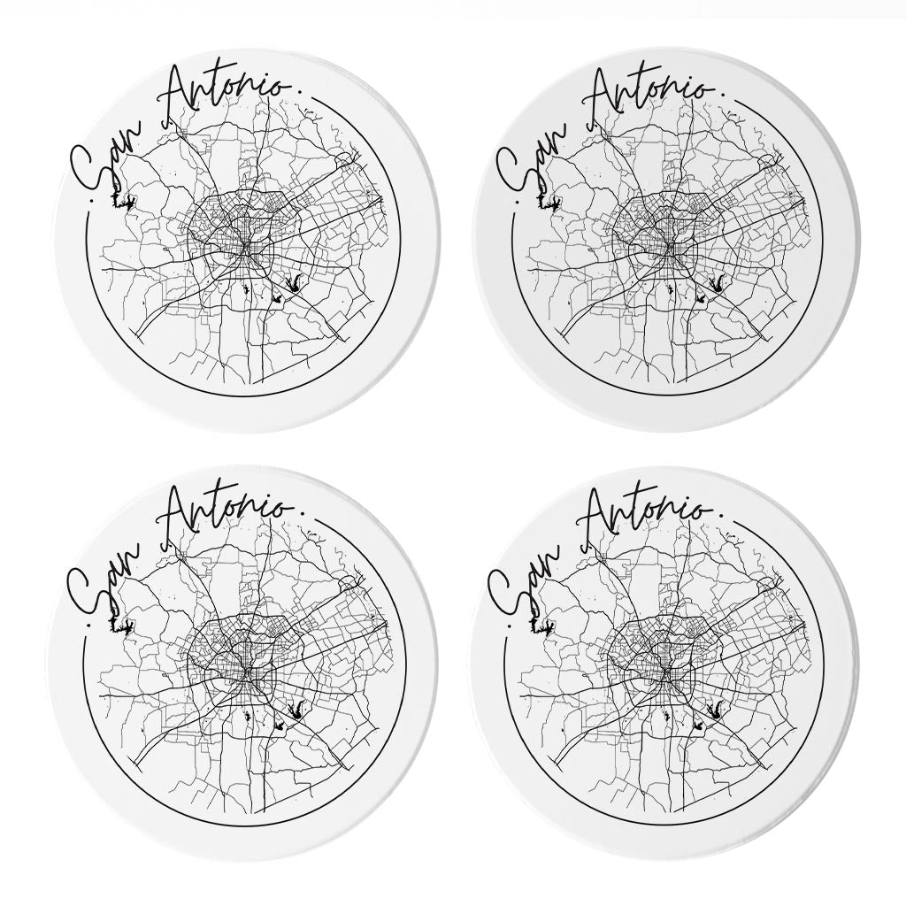 Modern San Antonio Round Map | Absorbent Coasters | Set of 4 | Min 2