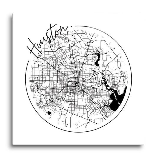 Modern Houston White Round Map | Hi-Def Glass Art | Eaches | Min 1