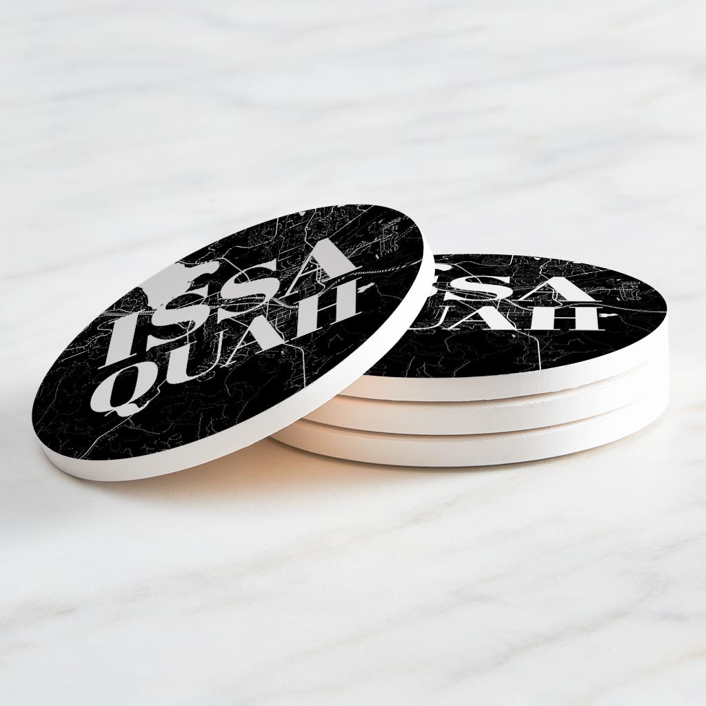 Minimalistic B&W Washington Issaquah Map | Absorbent Coasters | Set of 4 | Min 2