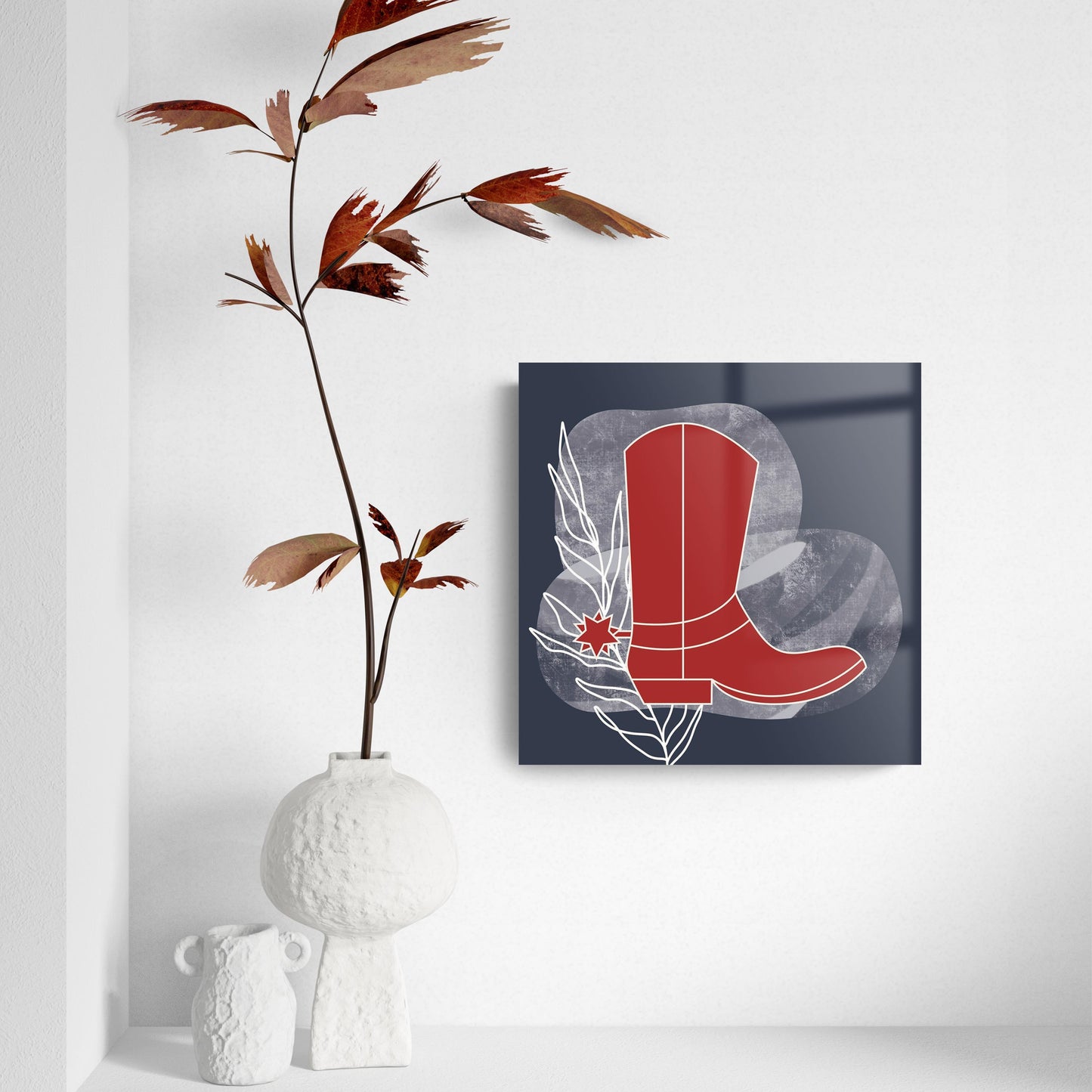 Modern Minimalist Texas Colors Boot | Hi-Def Glass Art | Eaches | Min 2