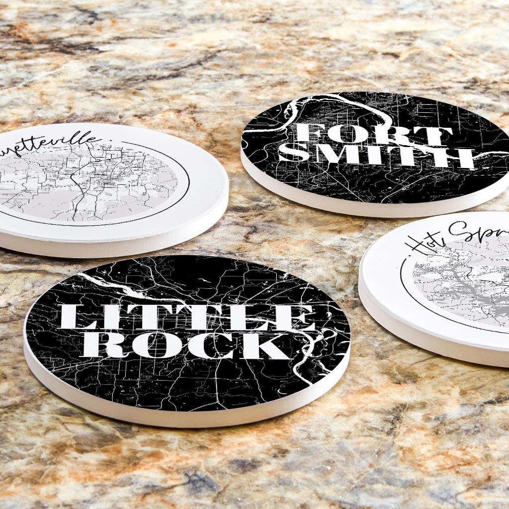 B&W Minimalist Arkansas Maps | Absorbent Coasters | Set of 4 | Min 2