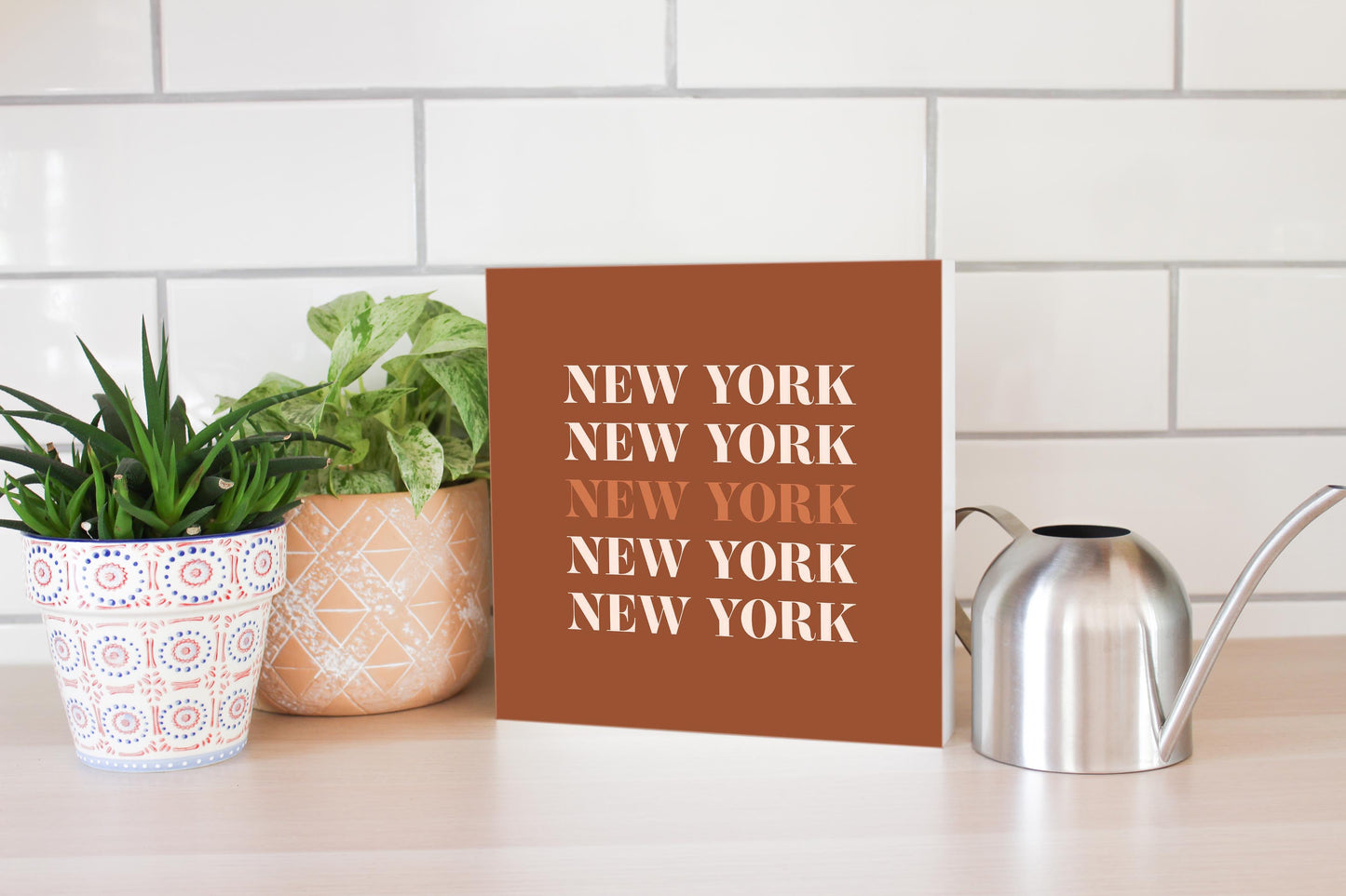 Modern Minimalist New York Repeated Dark | Wood Block | Eaches | Min 2