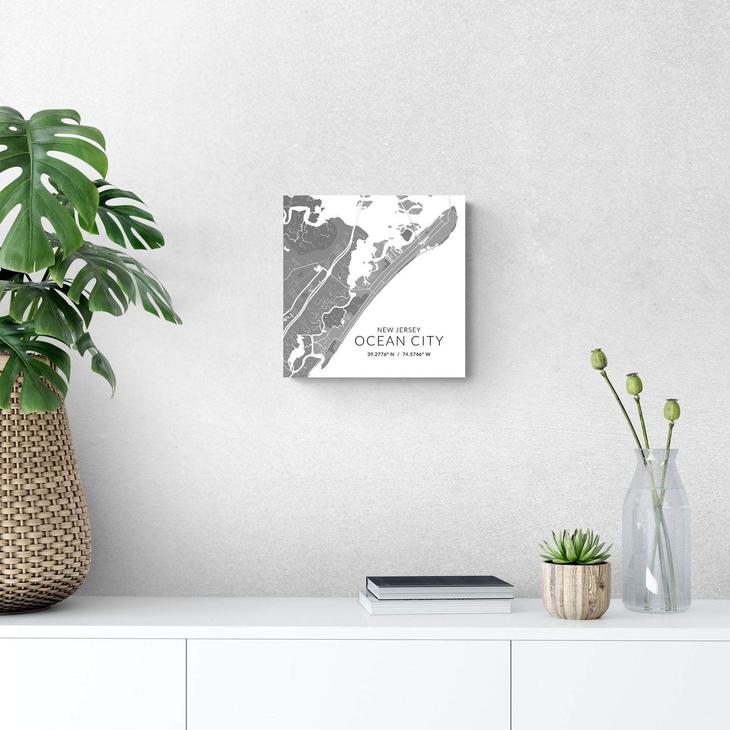 Ocean City Nj Minimalistic Map With Coordinates| Wood Sign | Eaches | Min 2