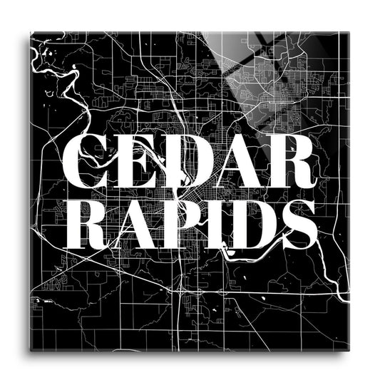 Minimalistic B&W Iowa Cedar Rapids Map | Hi-Def Glass Art | Eaches | Min 1
