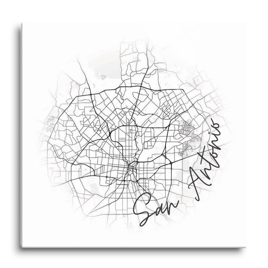 Minimalistic B&W Texas San Antonio Circle Map | Hi-Def Glass Art | Eaches | Min 1