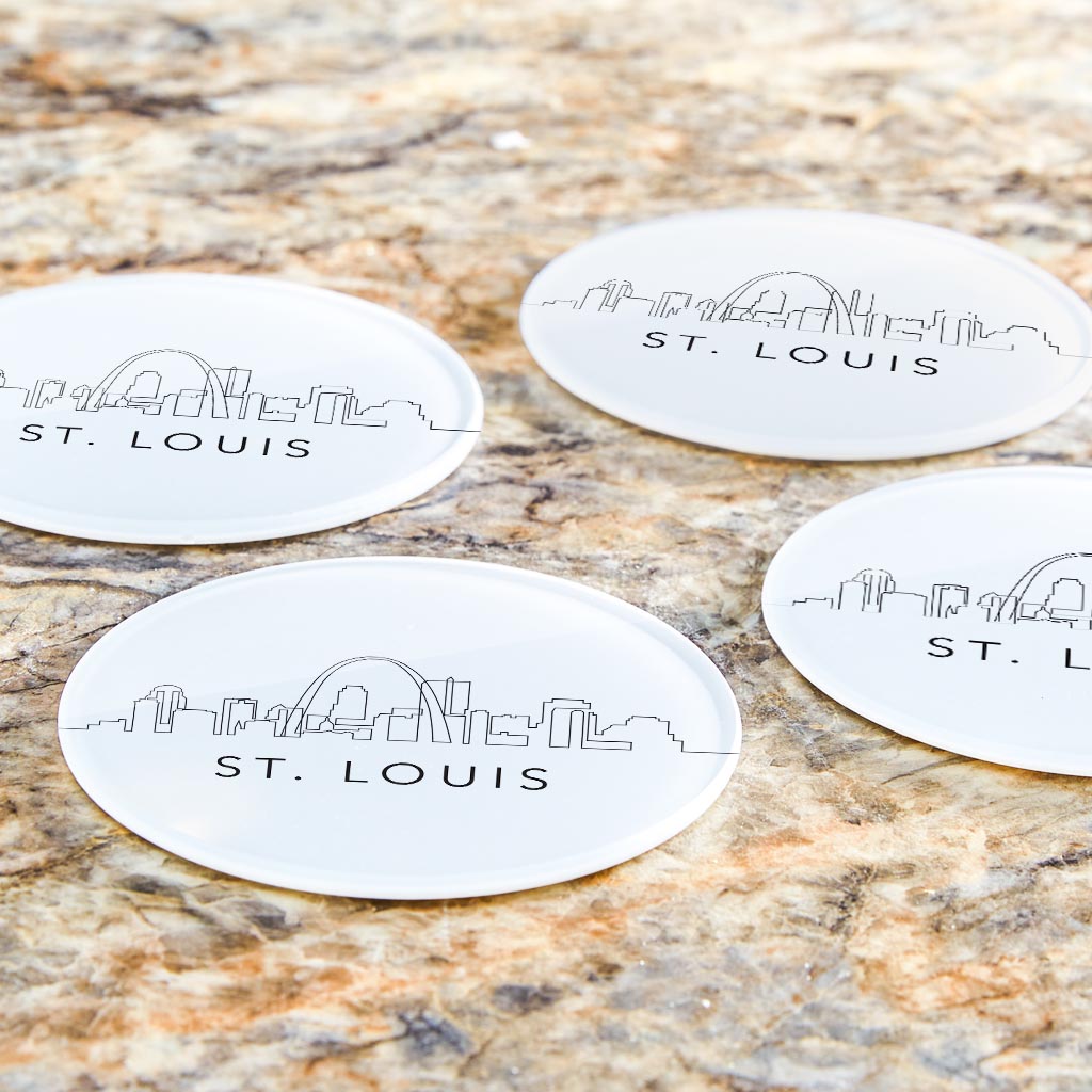 Minimalist B&W Missouri St Louis Skyline | Hi-Def Glass Coasters | Set of 4 | Min 2