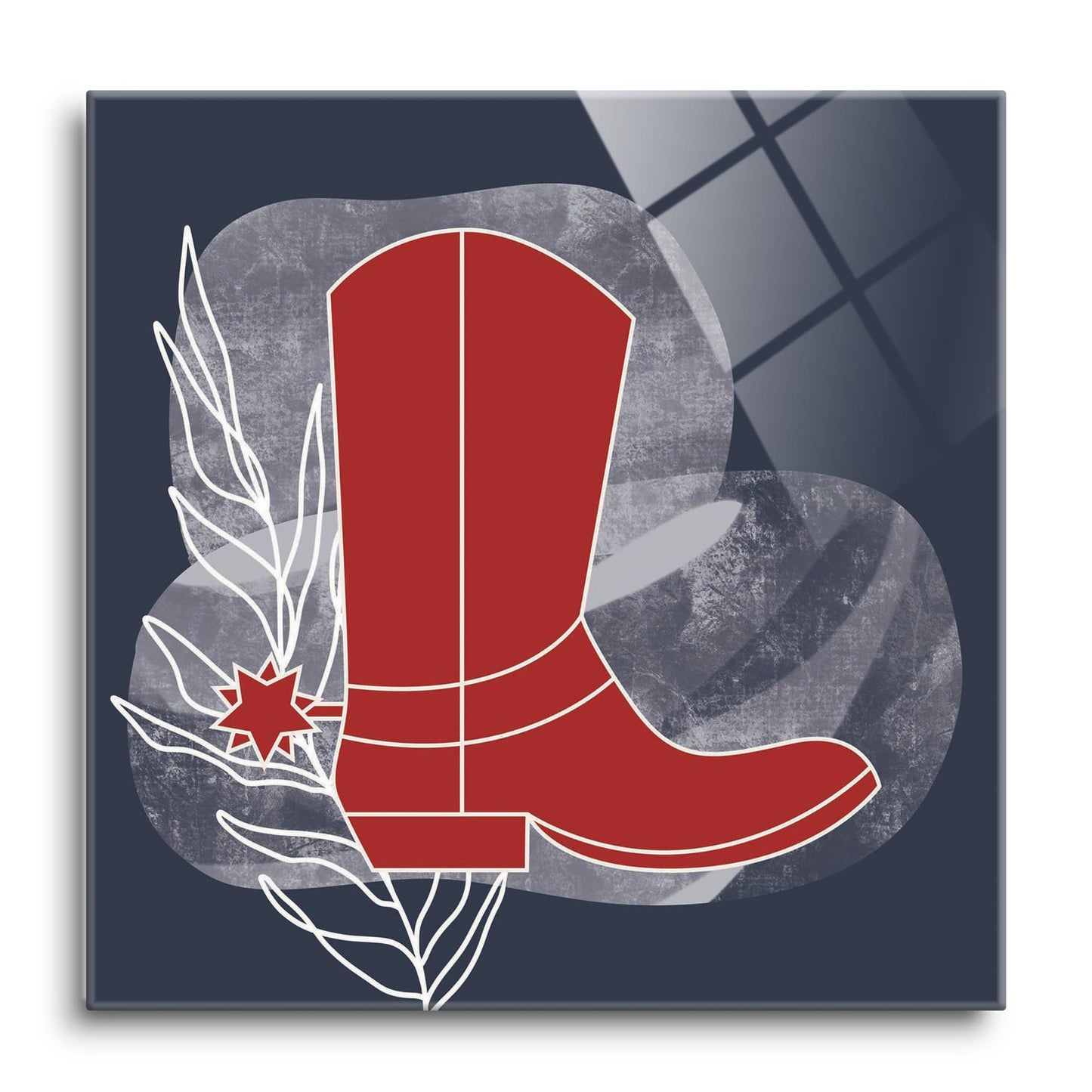 Modern Minimalist Texas Colors Boot | Hi-Def Glass Art | Eaches | Min 1