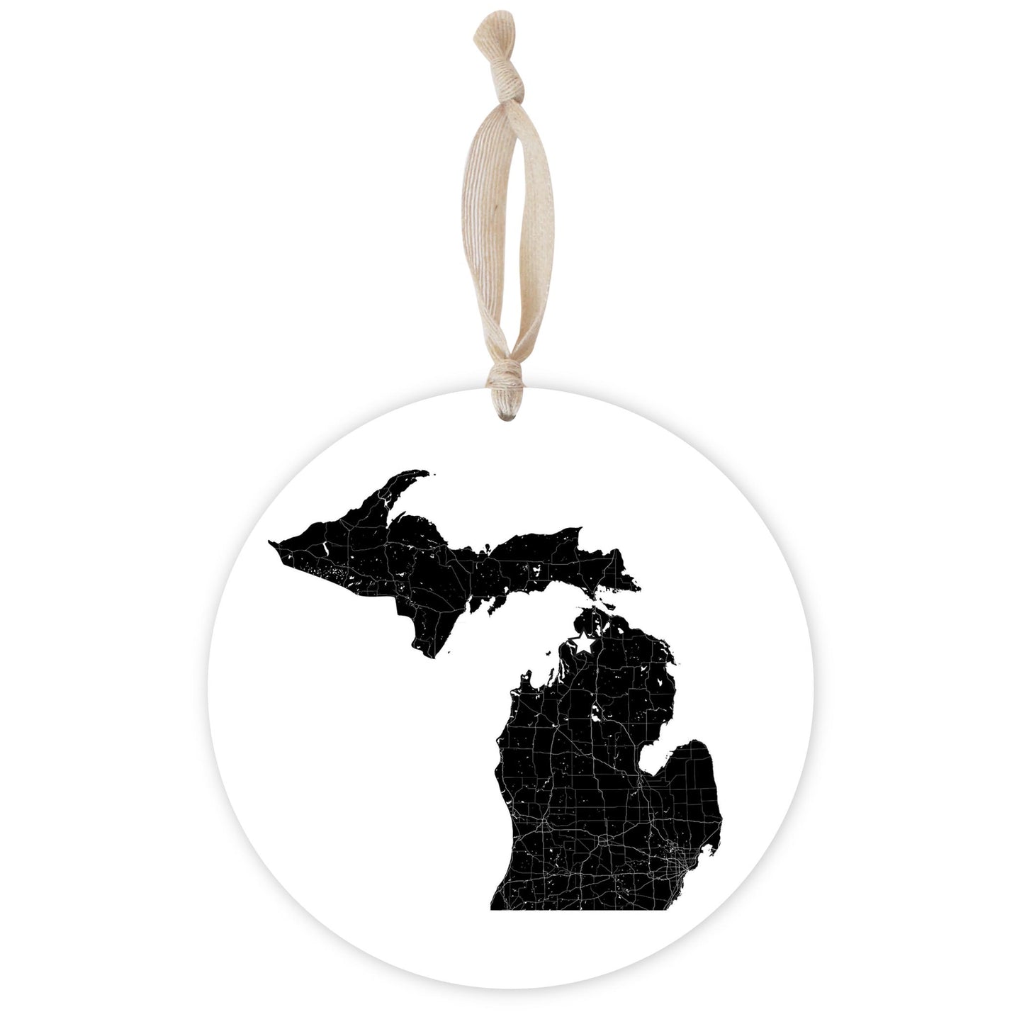Minimalistic B&W Michigan Map Petoskey Star | Wood Ornament | Eaches | Min 1