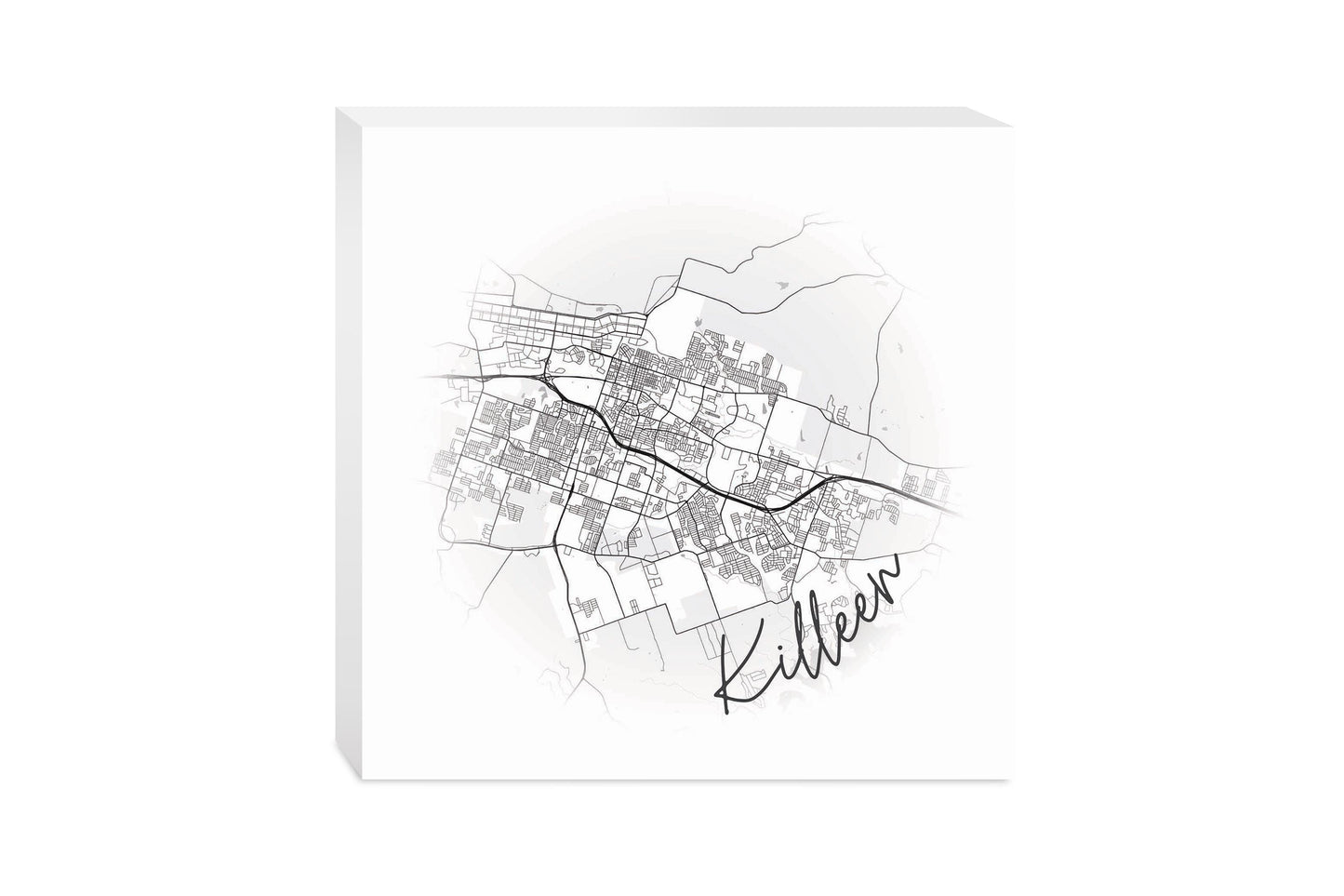 Minimalistic B&W Texas Killeen Circle Map | Wood Block | Eaches | Min 2