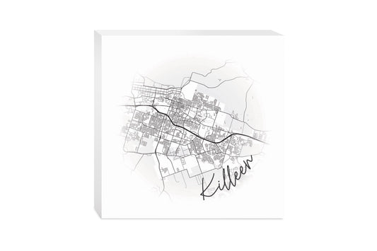 Minimalistic B&W Texas Killeen Circle Map | Wood Block | Eaches | Min 2